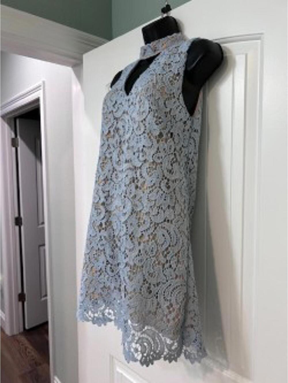 Blu Pepper Icy Blue Crochet Lace Dress S * Nude Lining *Unique & Pretty!